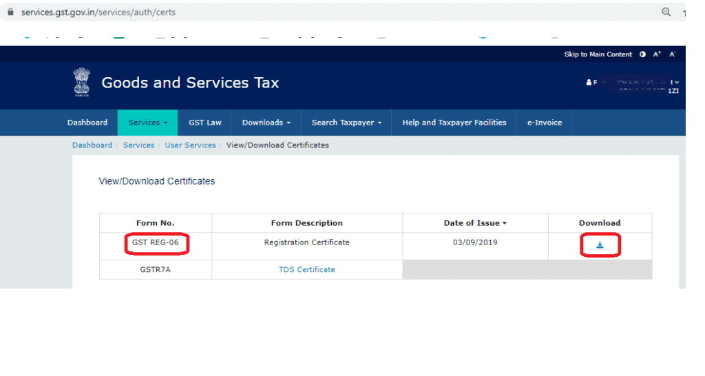 GST Certificate download